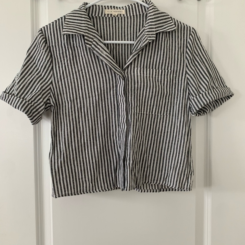 Pacsun striped crop button up collar top